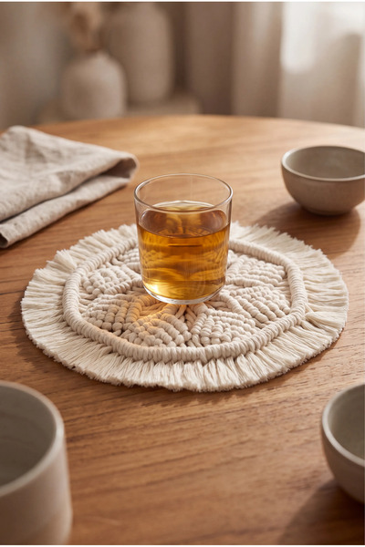 2'li Set Makrome Kar Tanesi Bardak & Mum Altlığı, Dekoratif Çay-fincan-kupa Altlığı, Nihale (23cm)