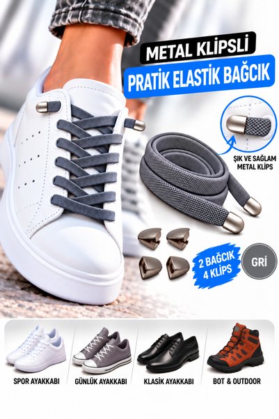 AiryFooT Metal Klipsli Pratik Elastik Ayakkabı Bağcığı 100 Cm ( 1 Çift )
