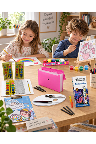 OEM Set Complet Pictură și Desen pentru Copii, Mini Șevalet din Lemn, Pânză C...