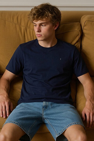 COMBİNE MİCHAİL Men's Short Sleeve Comfortable Cotton Navy Blue T-Shirt