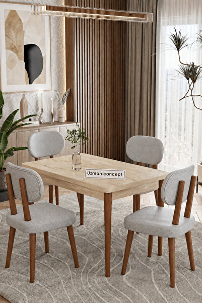 UZMHOME 70 x 110 Sabit Traverten Mutfak Masa Takımı 4 Sandalyeli