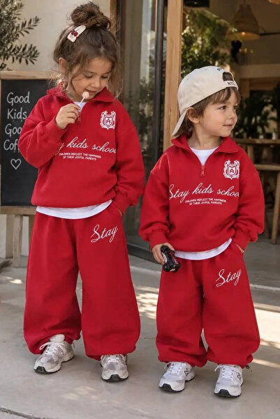 Kidmark Çocuk Modası طقم أطفال للجنسين من القطن بنسبة 100% باللون الأحمر