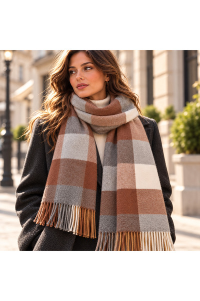 Aquasis Copenhagen |   Women's Brown Gray Ecru Winter Shawl Scarf 50X190 cm |...