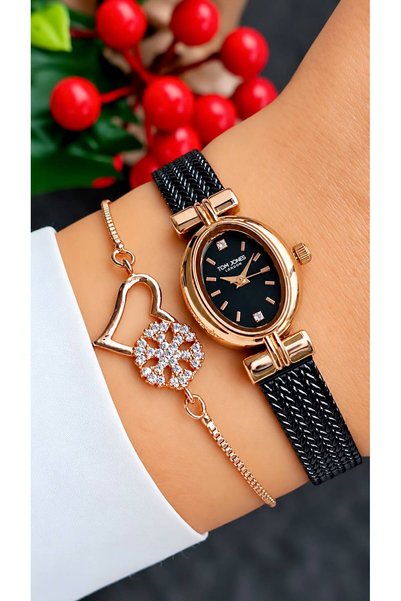 Tom Jones London New Model Vintage Wicker Steel Cord Women's Wristwatch+Bracelet Gift