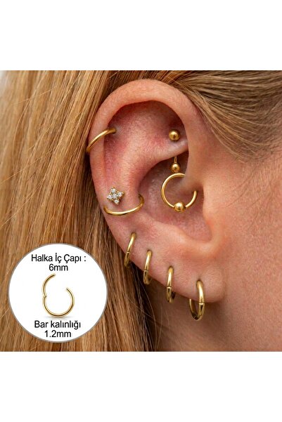 Heppii 6 mm Gold Cerrahi Çelik Düz Halka Tragus Piercing Helix Kıkırdak Rook ...