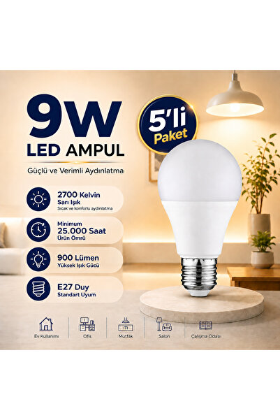 repplam 9w Led Ampul Sarı Işık E27 Duy 900 Lümen Led Lamba 2700 Kelvin