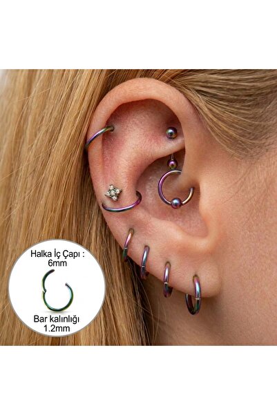 Heppii 6 mm Hologram Cerrahi Çelik Düz Halka Tragus Piercing Helix Kıkırdak R...