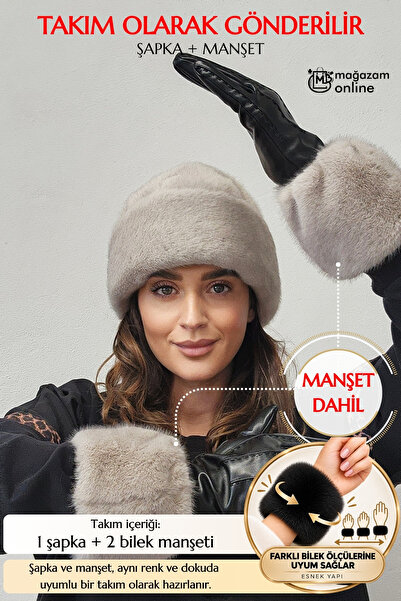 Mağazam Online British Royal Style Kalpak Hat Women Winter Beanie Plush Faux Fur