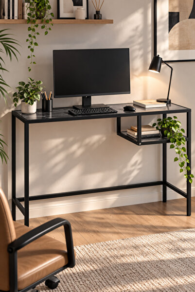 TOLIAHOME Modern Siyah Mermer Desenli Metal İskeletli Laptop Çalışma Masası M...