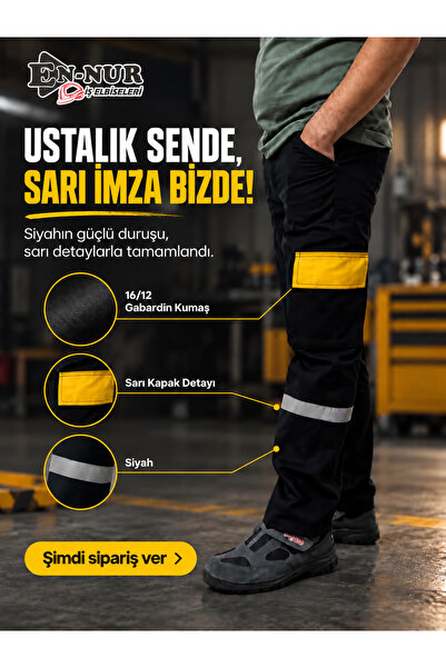 Siyah Iş Pantolonu Sarı Körük