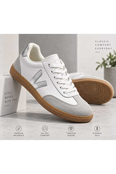 Generic Unisex White and Grey Suede Style Gum Sole Sneakers