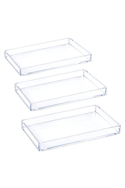 MAKRİ HOME 3'lü Kristal Şeffaf Sunum Tepsisi – 225 x 145 x 20 mm