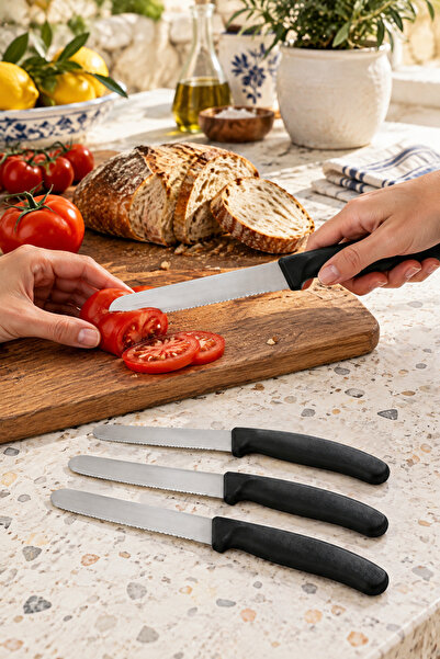 MAKRİ HOME 4'lü Ultra Keskin Tırtıklı Bıçak Seti, Siyah 22 Cm %100 Garantili ...