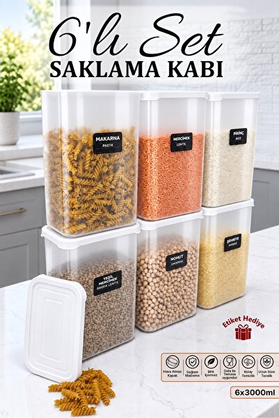 emdeco 6'lı Vakumlu Kapaklı Erzak Bakliyat Saklama Kavanozu Kabı ve Kutusu 3 ...