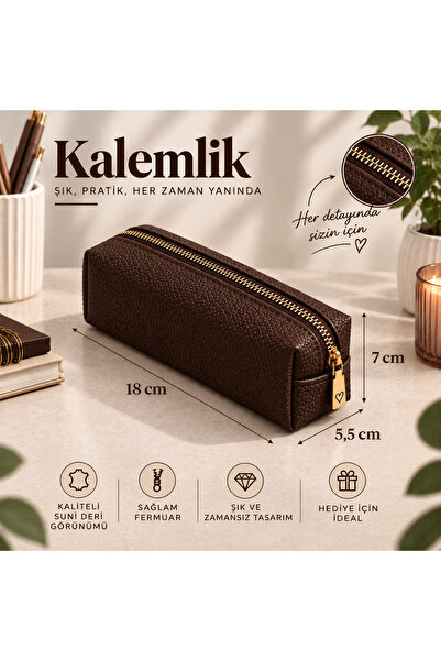 RONYA LEATHER Vegan Deri Fermuarlı Kalemlik Anahtarlık Hediyeli