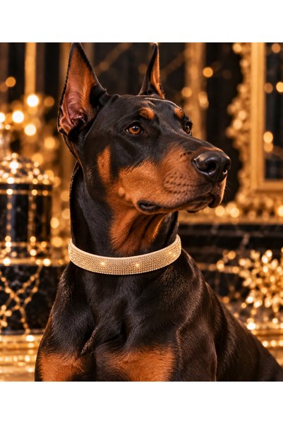 LOOL PREMİUM GOLD ELMAS, PIRLANTA GÖRÜNÜM, KRİSTAL TAŞLI KÖPEK TASMA, EL YAPI...