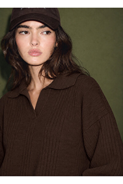 MARLİNG V-Neck Collar Acrylic Fabric Knitwear Set Brown