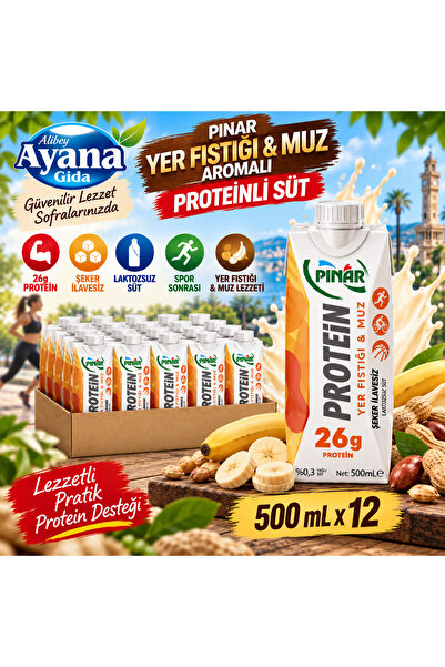 Pınar Laktozsuz Yer Fıstıklı & Muzlu Proteinli Süt 500 ml x 12 Adet