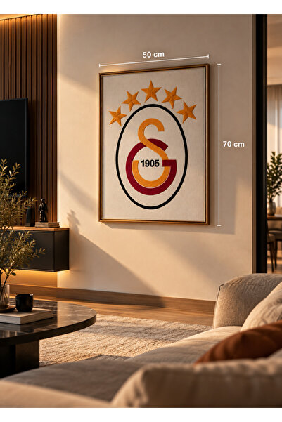 Nakışlı GS Logo Tablosu – Galatasaray Temalı Dekoratif Nakış Kumaş 50x70 cm