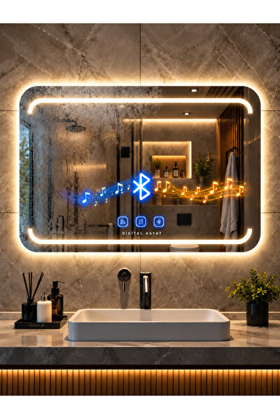Digital Hayat Özel Tasarım Dikdörtgen LED Banyo Aynası – Bluetooth Hoparlörlü...