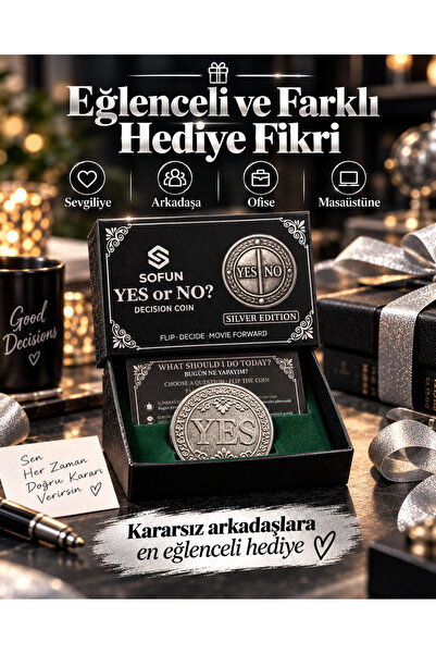 sofun Yes No Karar Parası Silver Edition – Metal Decision Coin, Kutulu Eğlenceli Hediye