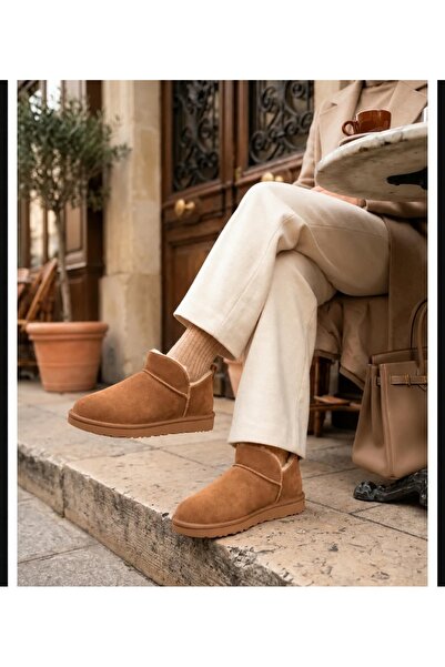 diya shoes Cozy Kadın İçi Kürklü Süet Görünümlü Kısa Kış Botu