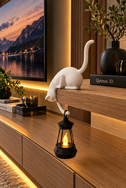 Qatman3d Dekoratif Kedi Raf Süsü LED Mumluk – 3D Baskı Tealight Fener