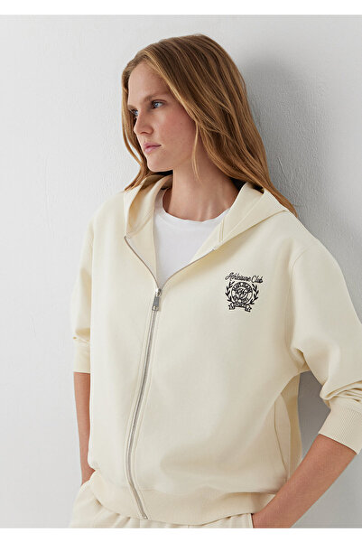 Mavi Sporty Lux Kapüşonlu Fermuarlı Ekru Sweatshirt 1S10585-70065
