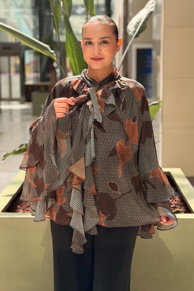 Ghisa Firfr Detailed Lined Patterned Chiffon Tunic