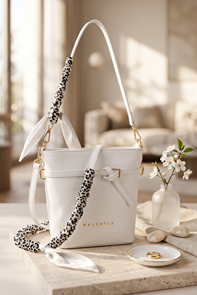 LYRA Bags & Accessories حقيبة كتف نسائية من LYRA بتفاصيل وشاح أبيض