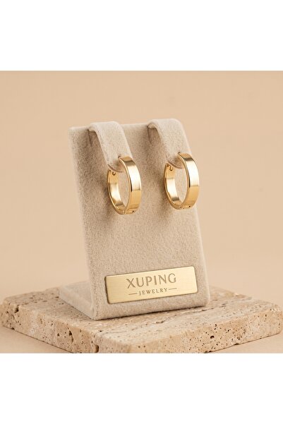 XUPING JEWELRY Vıp Seri 316L Çelik Gold Renk Pürüzsüz Düz Şerit Halka Küpe 1,...