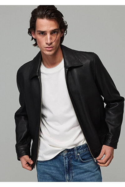 Mavi Siyah Deri Ceket Loose Fit / Bol Rahat Kesim 0120257-71379