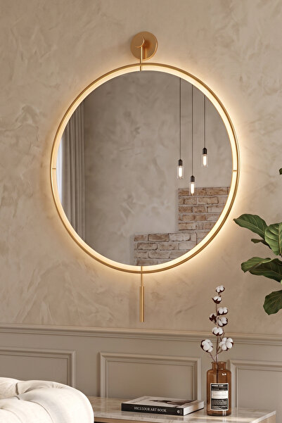 ASA KONSEPT Mirror Ayna Led'li 50-60-75 cm Gold Dekoratif Antre Hol Koridor D...