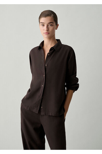 Mavi (Tencel™) Lyocell Kahverengi Gömlek Loose Fit / Bol Rahat Kesim 1211649-...