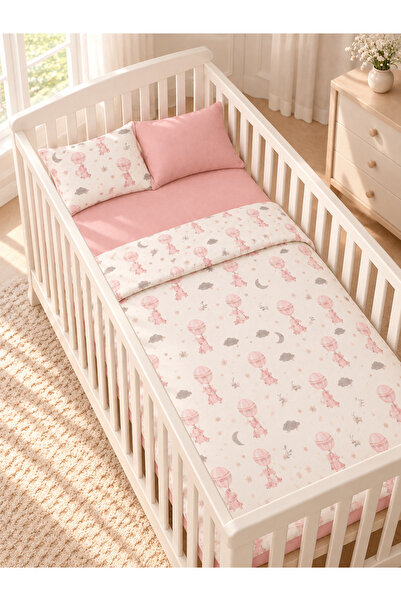 Fronte Home Cute Pink Balloon Animal Patterned 100% Cotton Baby Duvet Cover Set