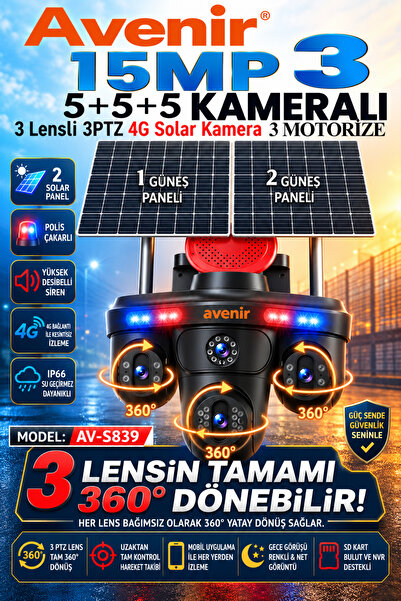 TRCharger Güneş Enerjili 3 Kameralı Güvenlik 15MP – Mobil Uygulama ile 3 Kame...