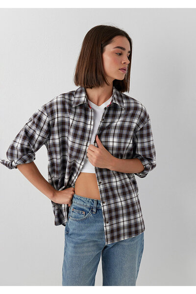 Mavi Kareli Gömlek Loose Fit / Bol Rahat Kesim 1211586-80031