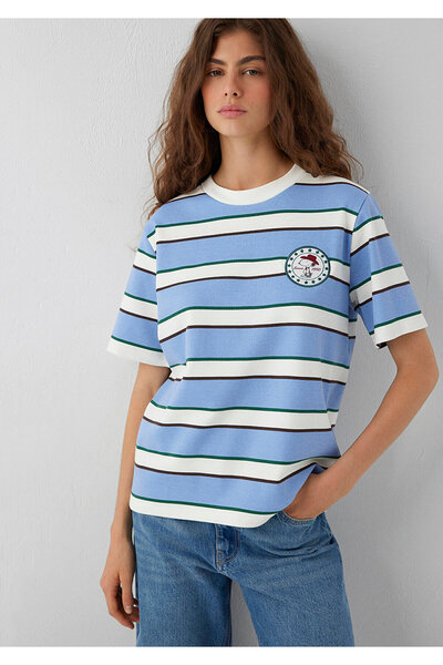 Mavi Çizgili Snoopy Baskılı Tişört Regular Fit / Normal Kesim 1614348-91747