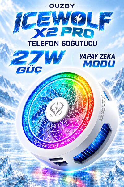 OUZBY ICEWOLF X2 PRO 27W Overclock Telefon Soğutucu Fan, AI Akıllı Soğutma, Y...