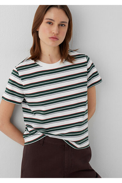Mavi Yeşil Çizgili Tişört Regular Fit / Normal Kesim 1614227-91666