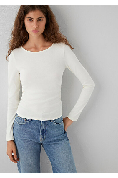 Mavi Wide Collar Ecru Long Sleeve T-Shirt Fitted / Bodycon Cut 1614123-80194