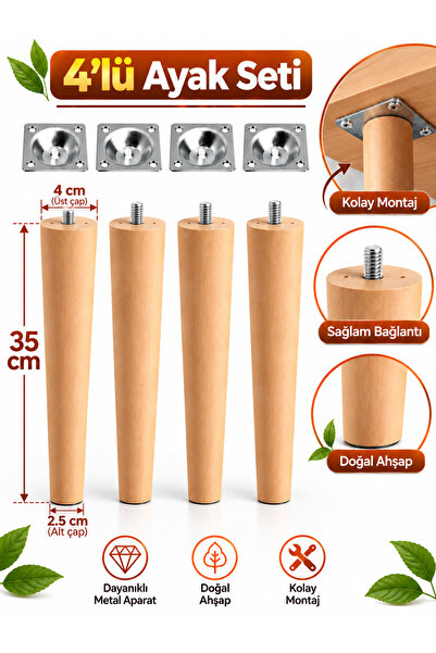 turanahşap Ahşap Mobilya ayağı- Sehpa ayağı- Puf ayağı- Tv ünite ayağı 35 cm