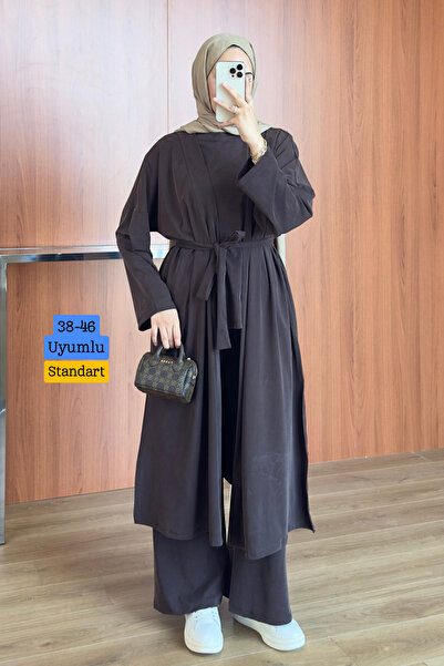 Balenbi Women's Cupra Pike Long Cardigan Blouse Wide Leg Pants Abaya Set Brow...