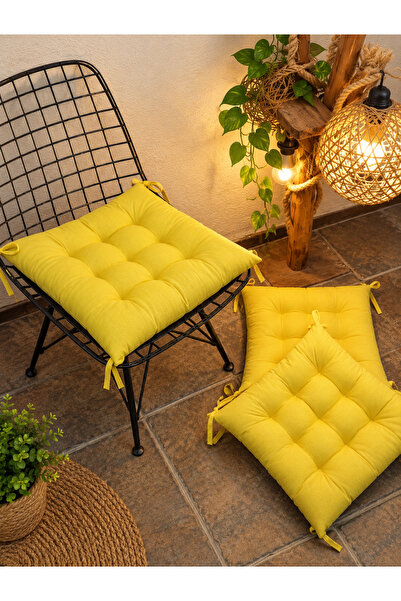 FELIX HOME Pofidik Sandalye Minderi Özel Dikişli Bağcıklı Orijinal limon Sarı...