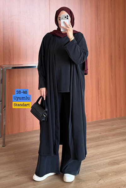 Balenbi Women's Cupra Pike Long Cardigan Blouse Wide Leg Pants Abaya Set Blac...
