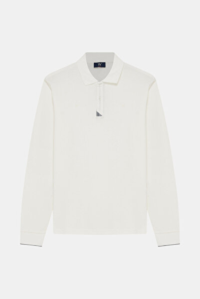 W Collection BEYAZ POLO YAKA UZUN KOLLU SWEATSHİRT
