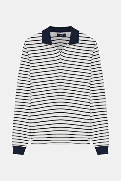 W Collection BEYAZ POLO YAKA UZUN KOLLU SWEATSHİRT