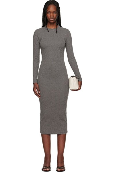 Avones Γυναικείο Μίνι Φόρεμα Bodycon με μακρυμάνικο μισό λαιμό-ανθρακί