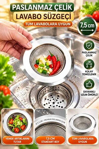 Kitchen Beauty Tüm Lavabolara Uygun Paslanmaz Çelik Lavabo Süzgeci 7,5 Cm Evy...
