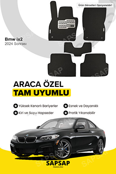 Bmw ix2 2024 Sonrasi Elektrikli Uyumlu 3D Özel Kesim Koku Yapmaz Su Geçirmez Havuzlu EVA Oto Paspas - Siyah